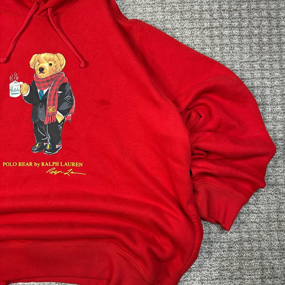 Polo Ralph Lauren Polo Bear Hoodie Mens XL Red Coffee Suit Graphic Sweatshirt - Picture 4 of 8